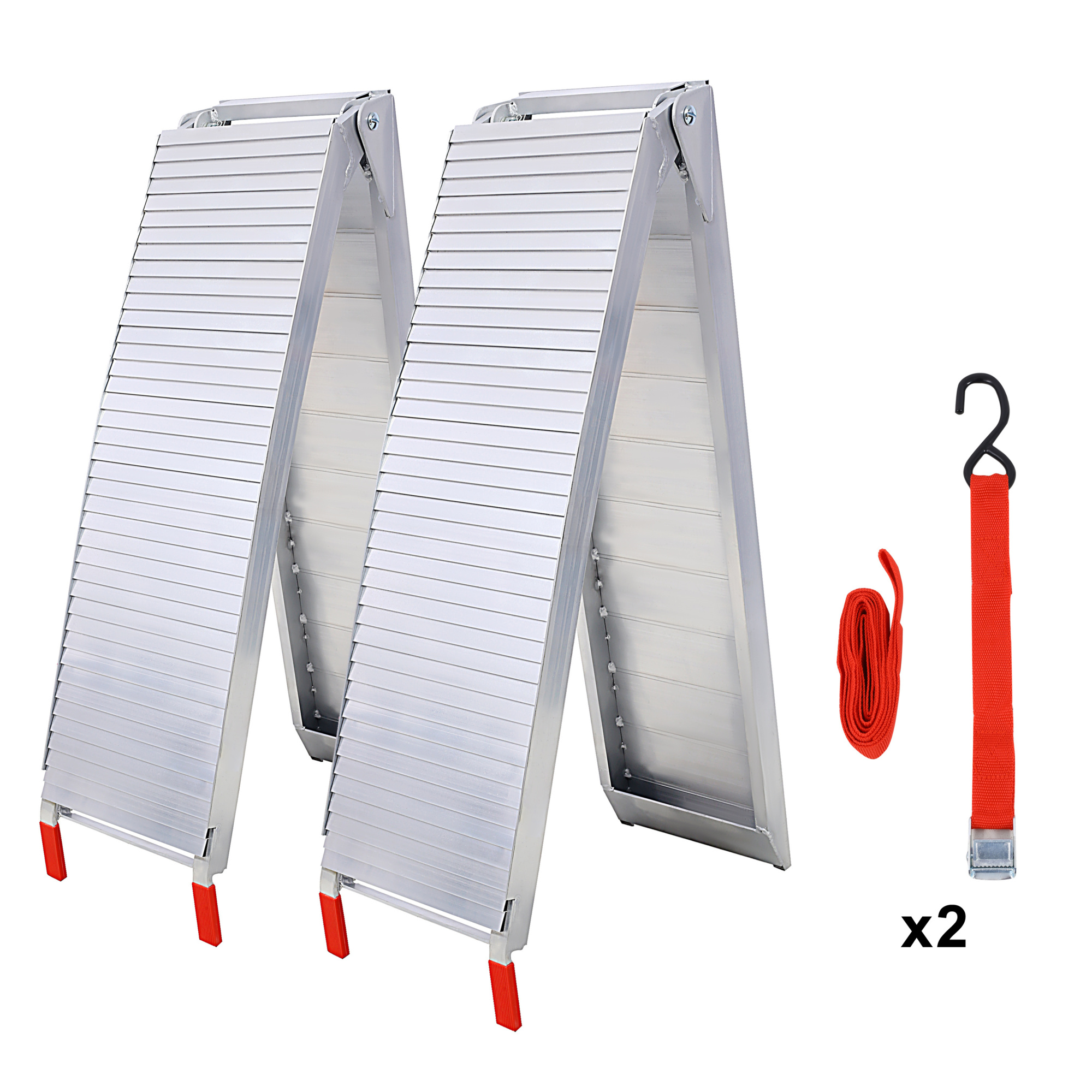 BlackTeck Aluminum Folding Truck Ramps — 80in. x 12in., 1500-Lb. Capacity, Anti-Slip, 2 Pcs, Silver, Model# NTE-W465P144245